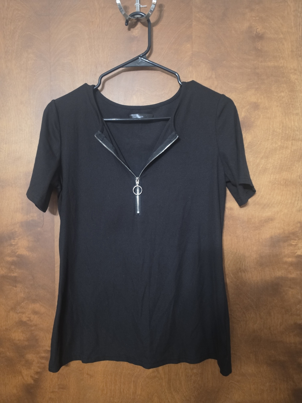 Women's Black Short Sleeve Zip-Front Tee